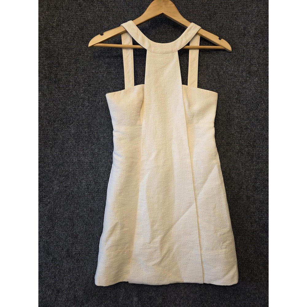 BIRD Dress Womens XS White Textured Halter Sheath‎ Pleated Mini Party Wedding